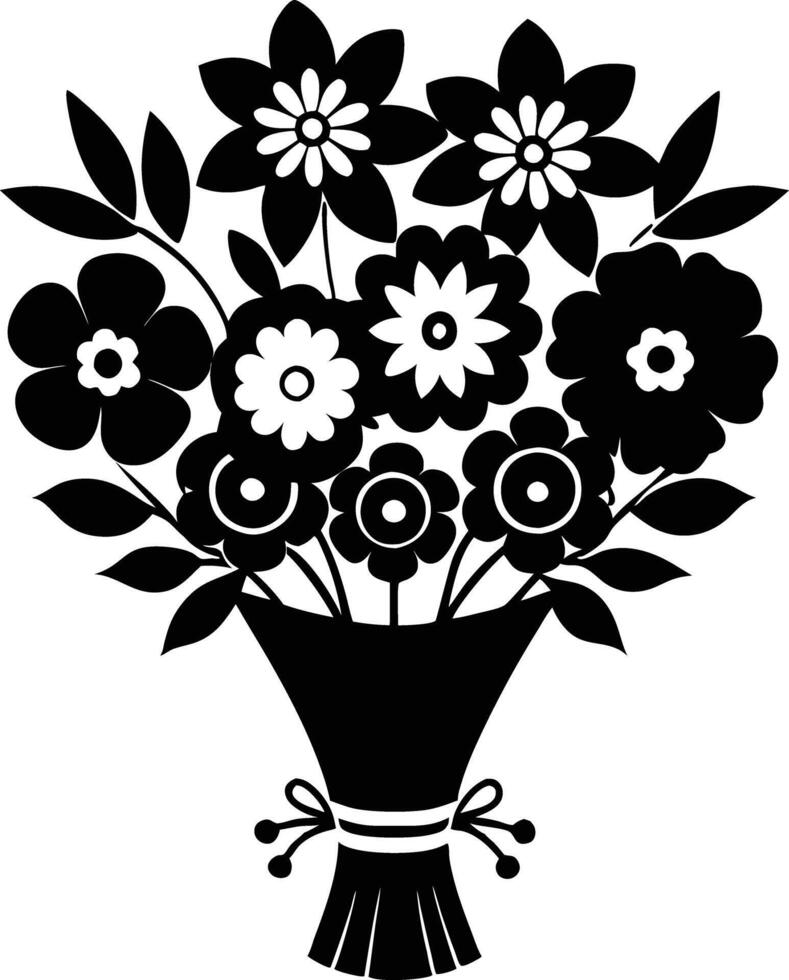 bouquet of flowers illustration black and white vector