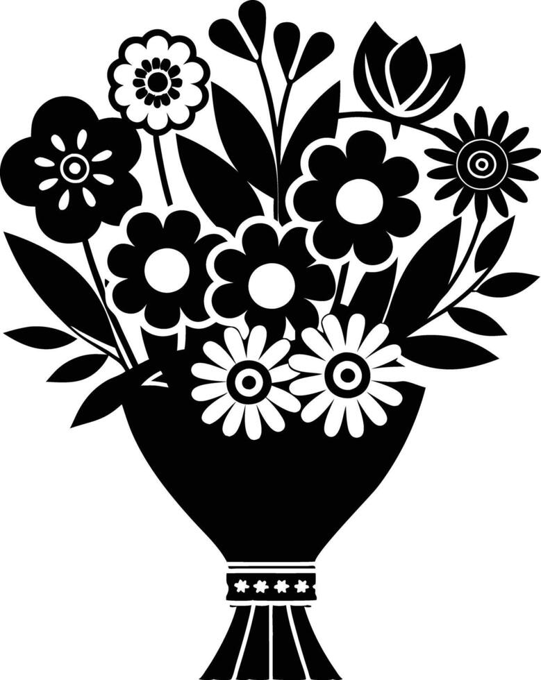 bouquet of flowers illustration black and white vector