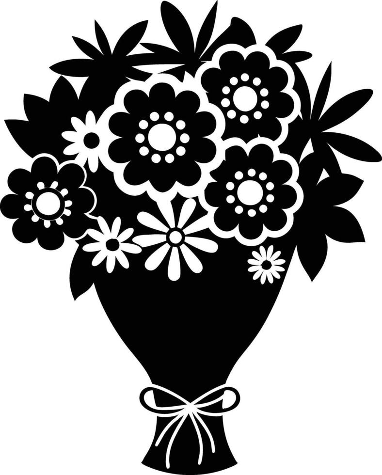 bouquet of flowers illustration black and white vector