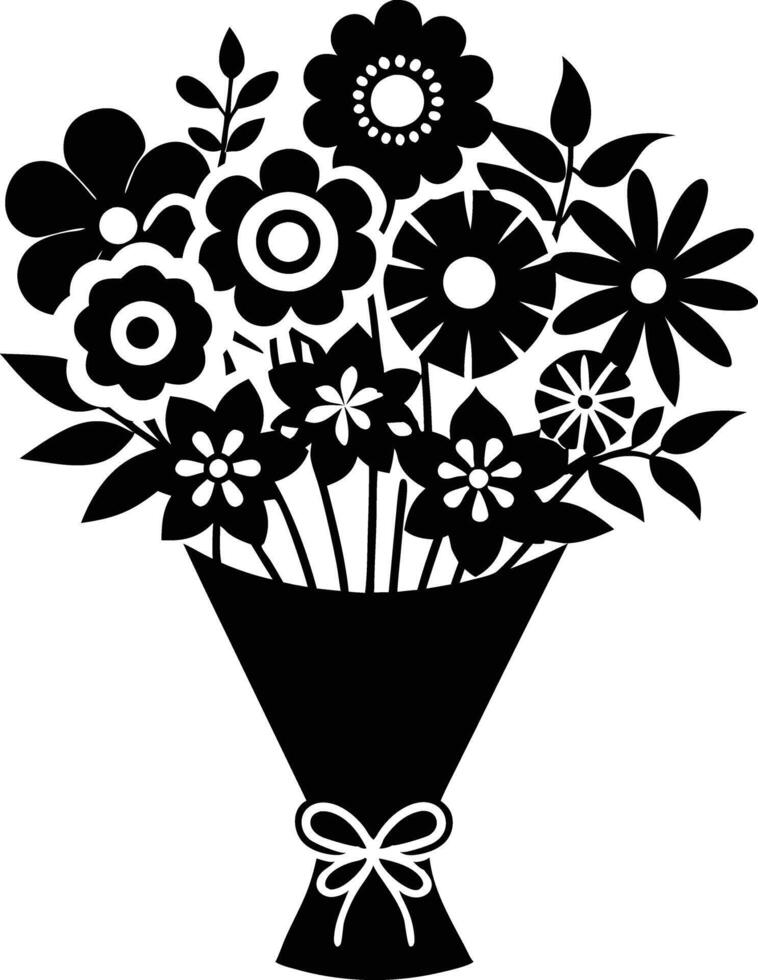 bouquet of flowers illustration black and white vector