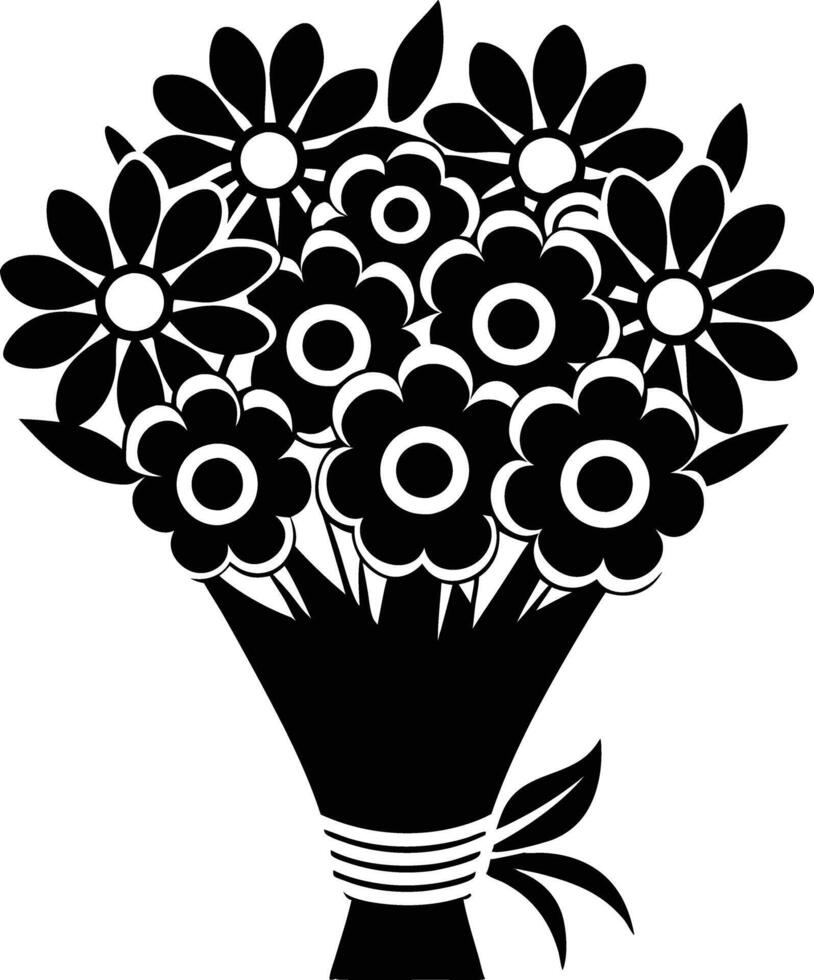 bouquet of flowers illustration black and white vector