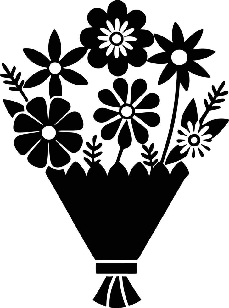 bouquet of flowers illustration black and white vector