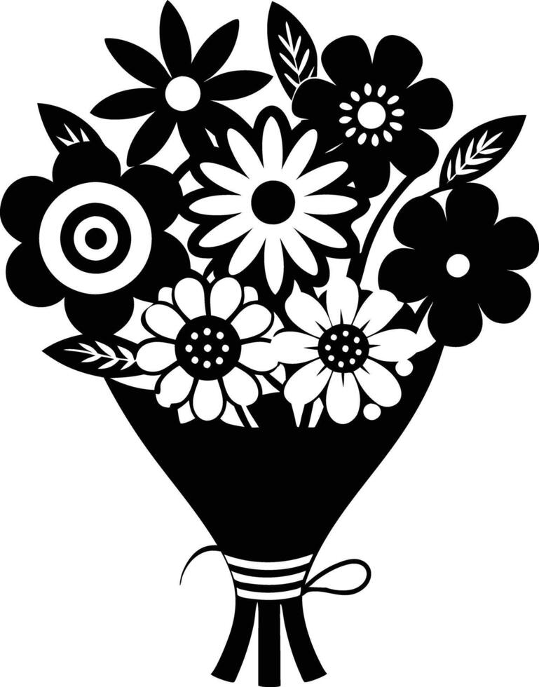 bouquet of flowers illustration black and white vector