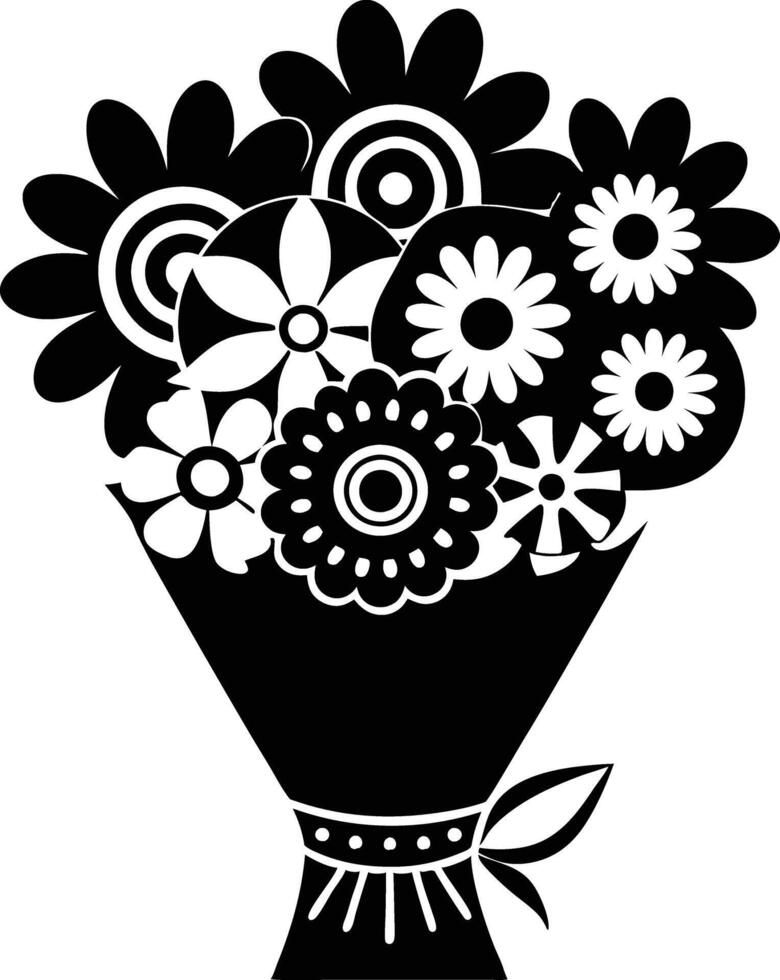 bouquet of flowers illustration black and white vector