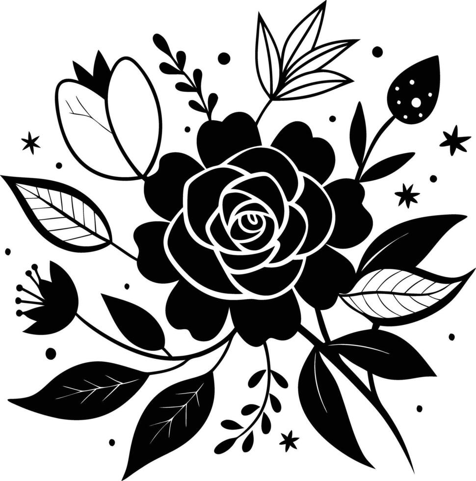 Hand drawn flower illustration black and white vector
