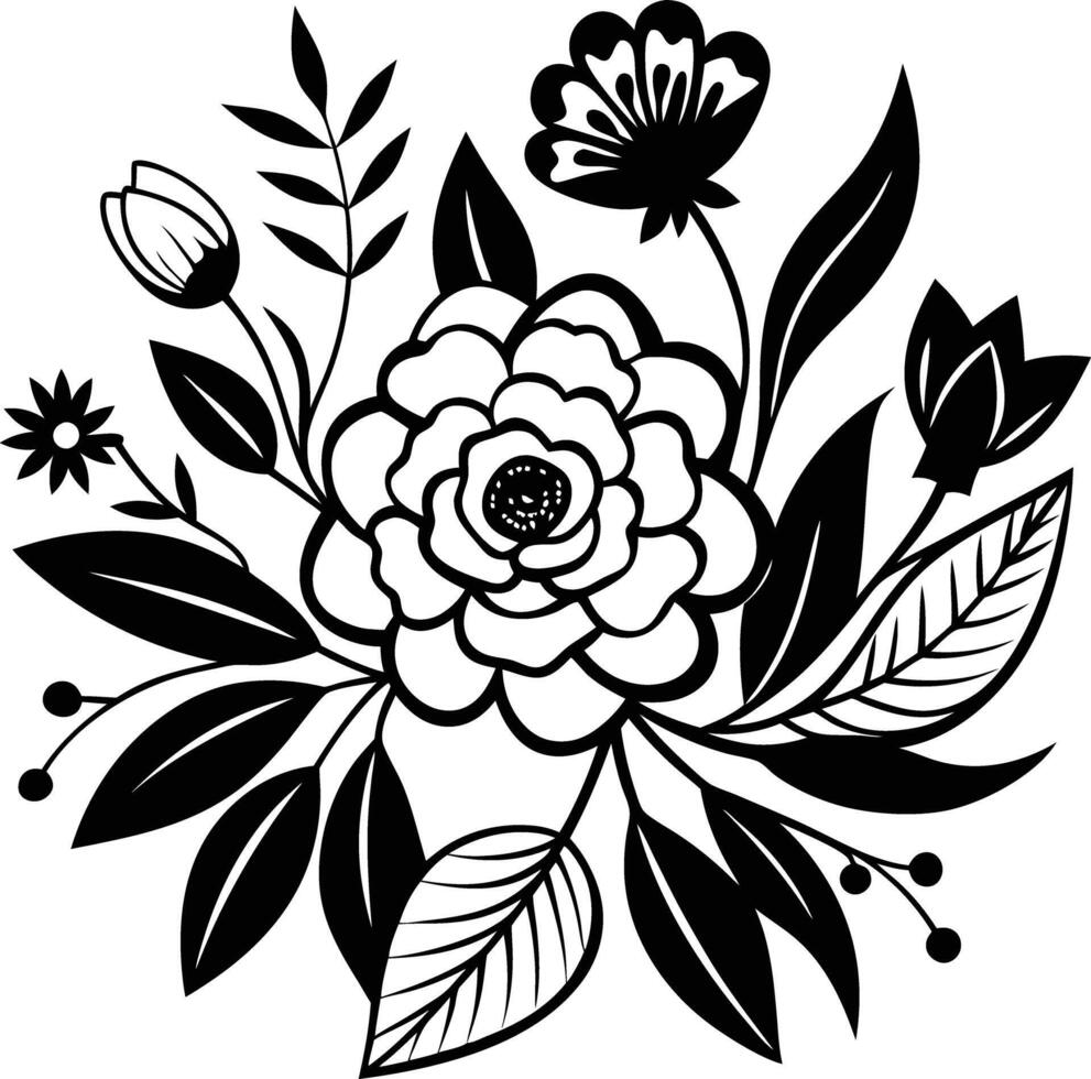 Hand drawn flower illustration black and white vector