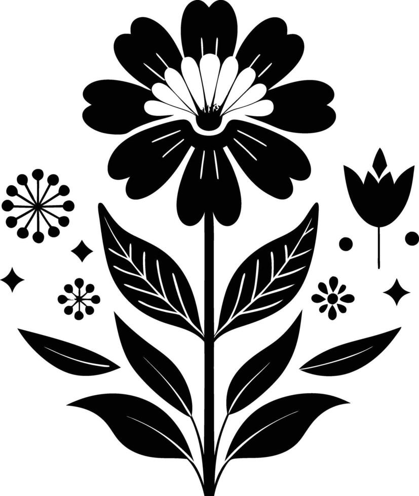 Charming Botanicals illustration black and white vector