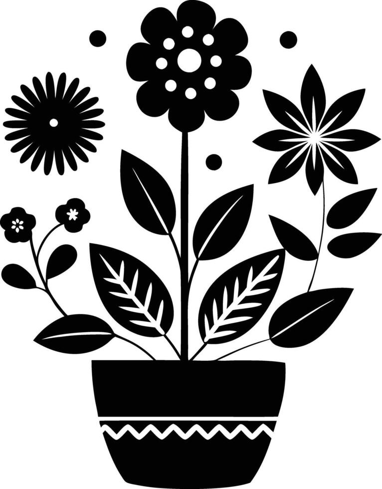Charming Botanicals illustration black and white vector
