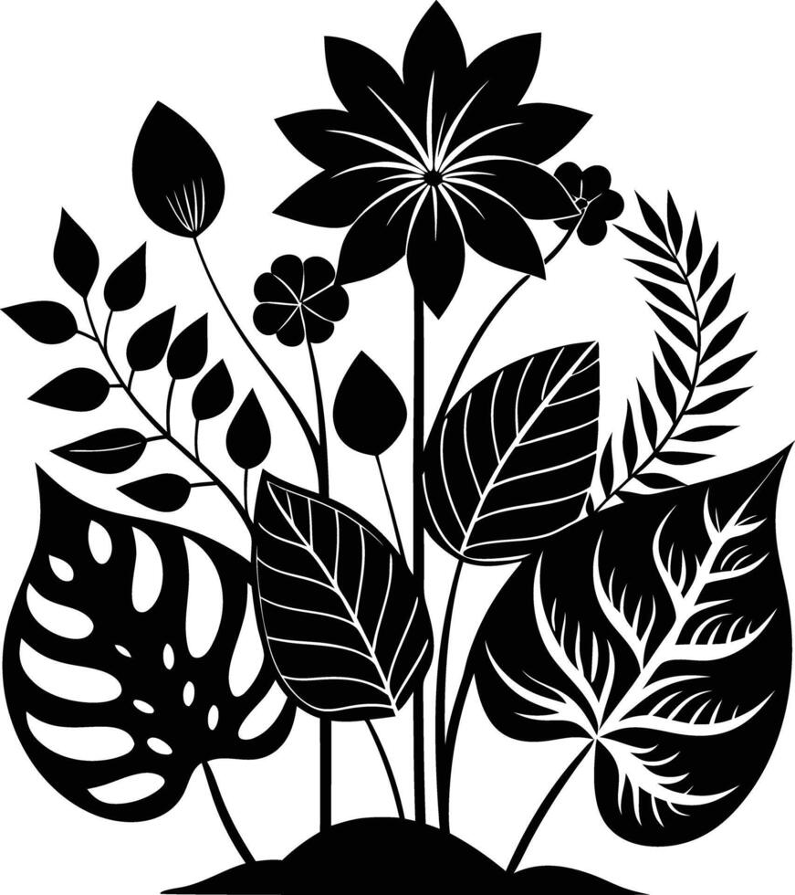 Charming Botanicals illustration black and white vector