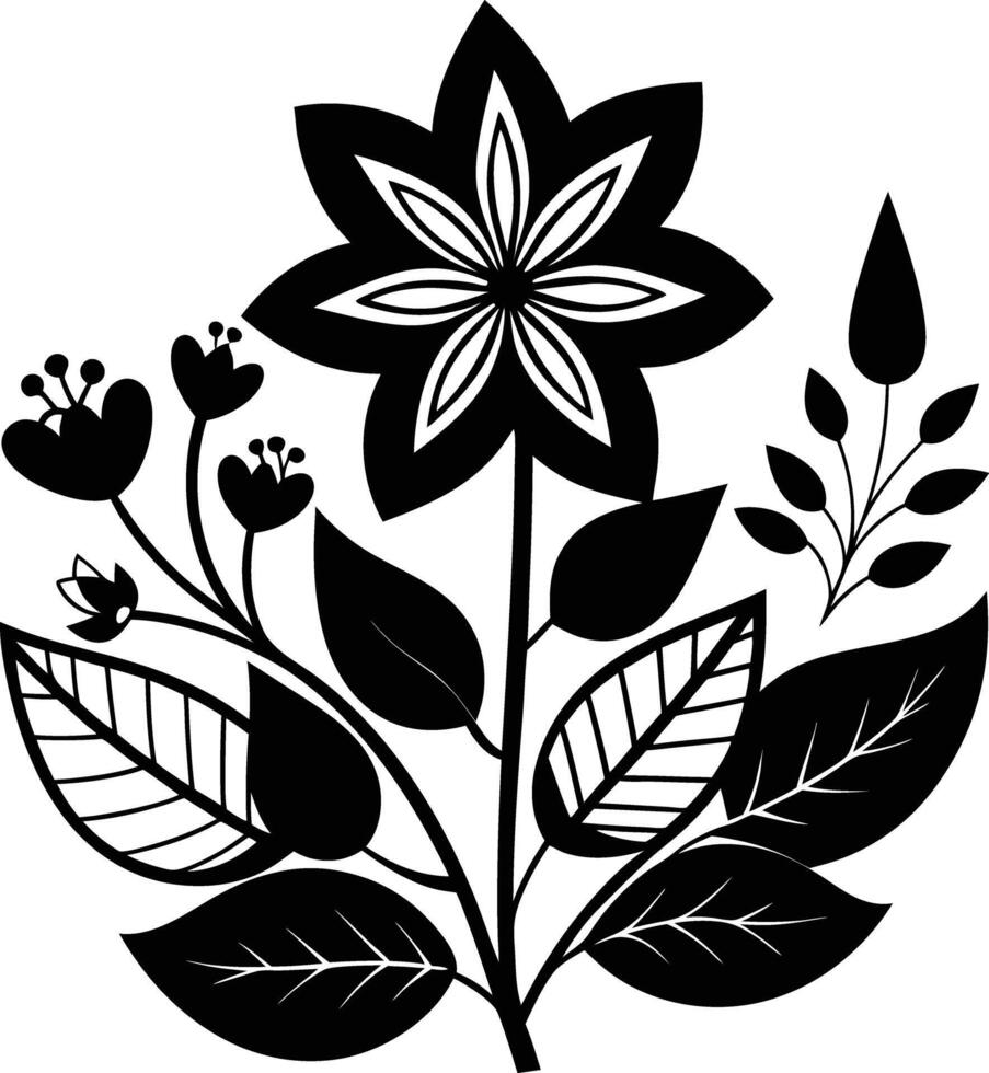 Charming Botanicals illustration black and white vector