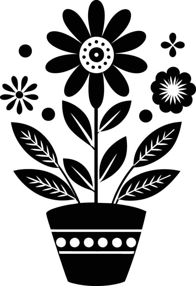 Charming Botanicals illustration black and white vector