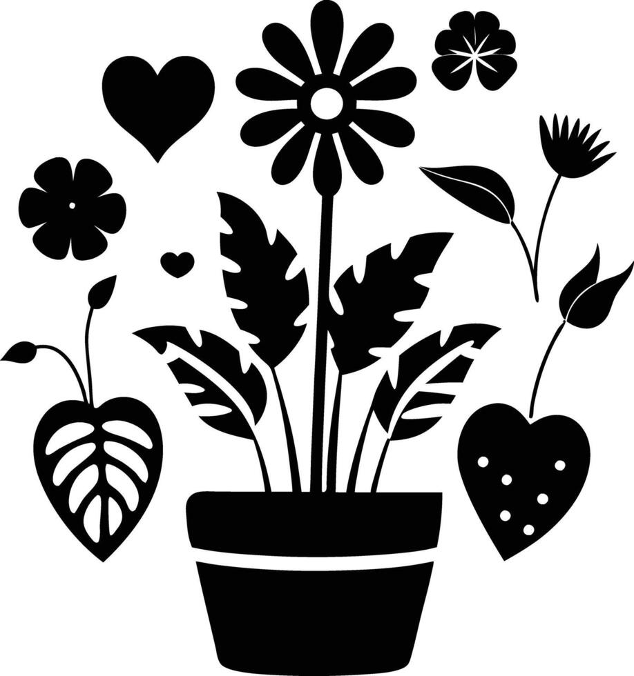 Charming Botanicals illustration black and white vector