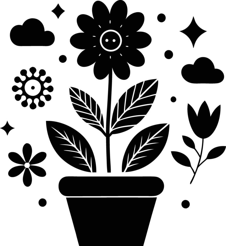 Charming Botanicals illustration black and white vector