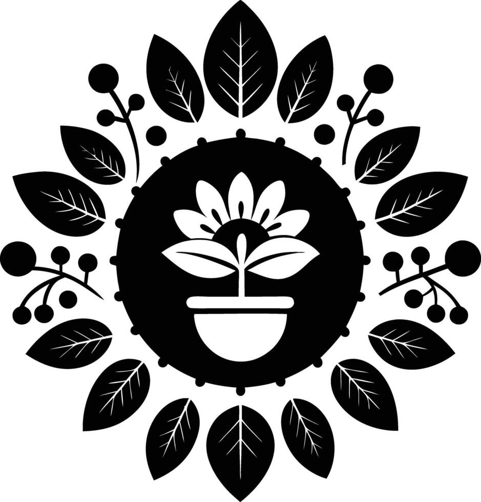 Charming Botanicals illustration black and white vector