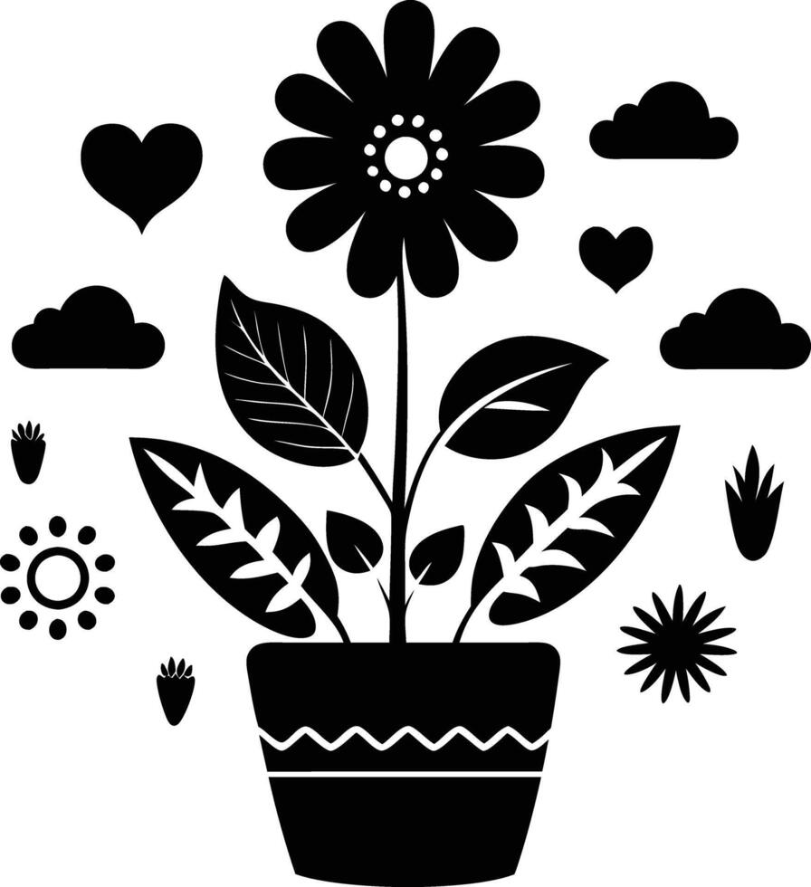 Charming Botanicals illustration black and white vector