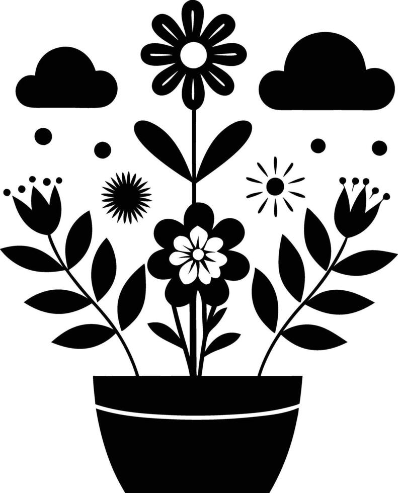 Charming Botanicals illustration black and white vector