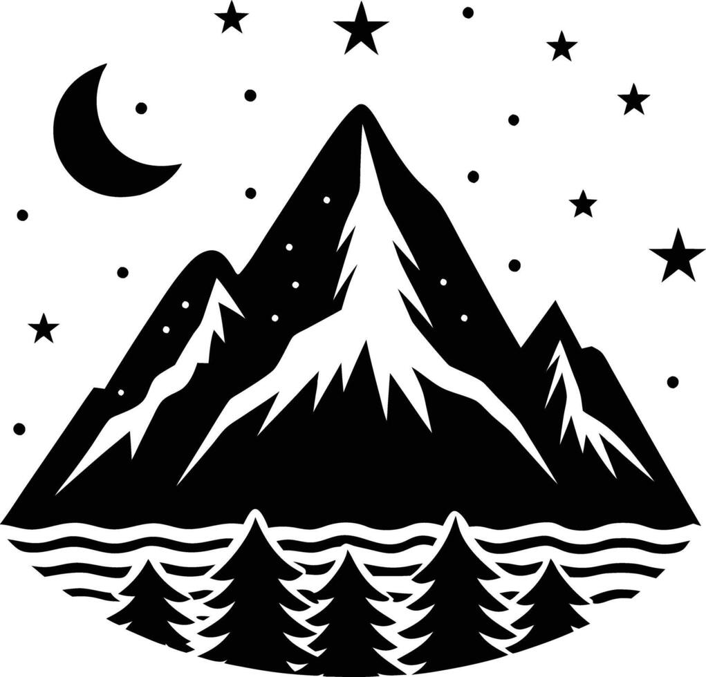 night mountain illustration black and white vector