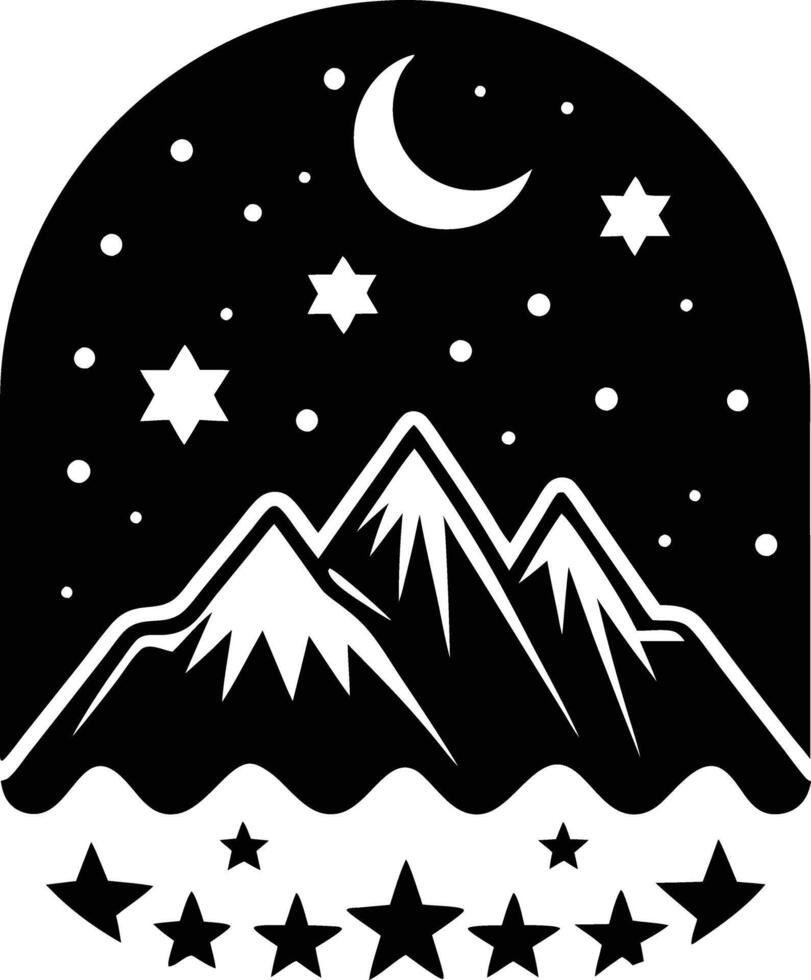 hand drawn night mountain illustration black and white vector