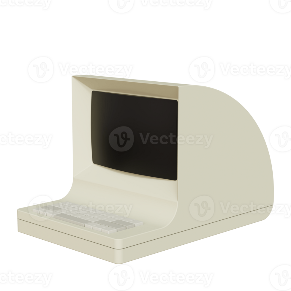 Vintage white Desktop PC with keyboard on transparent background. 3D rendering png
