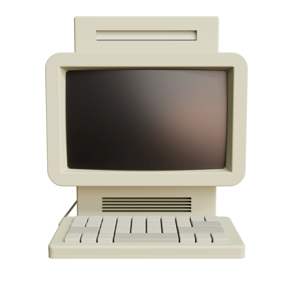 Vintage white Desktop PC with keyboard on transparent background. 3D rendering png