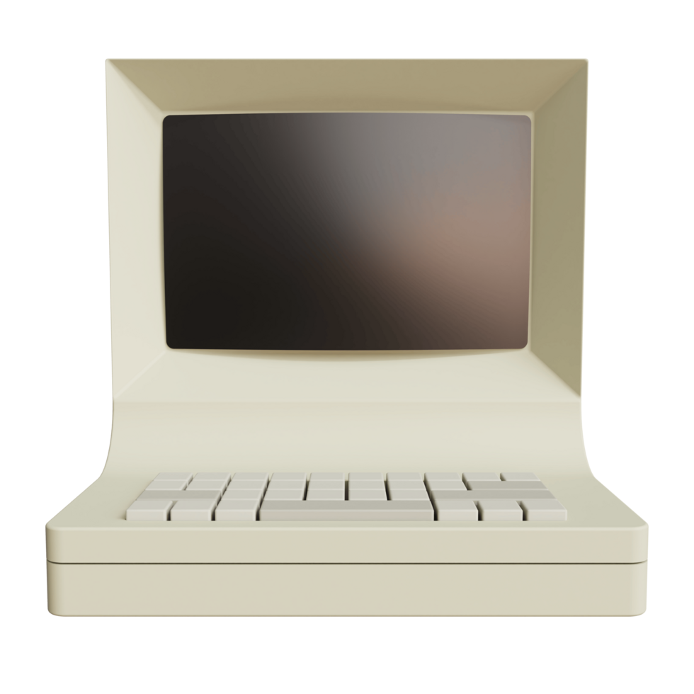 Vintage white Desktop PC with keyboard on transparent background. 3D rendering png