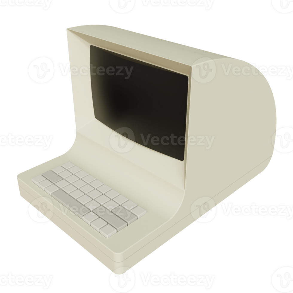 Vintage white Desktop PC with keyboard on transparent background. 3D rendering png