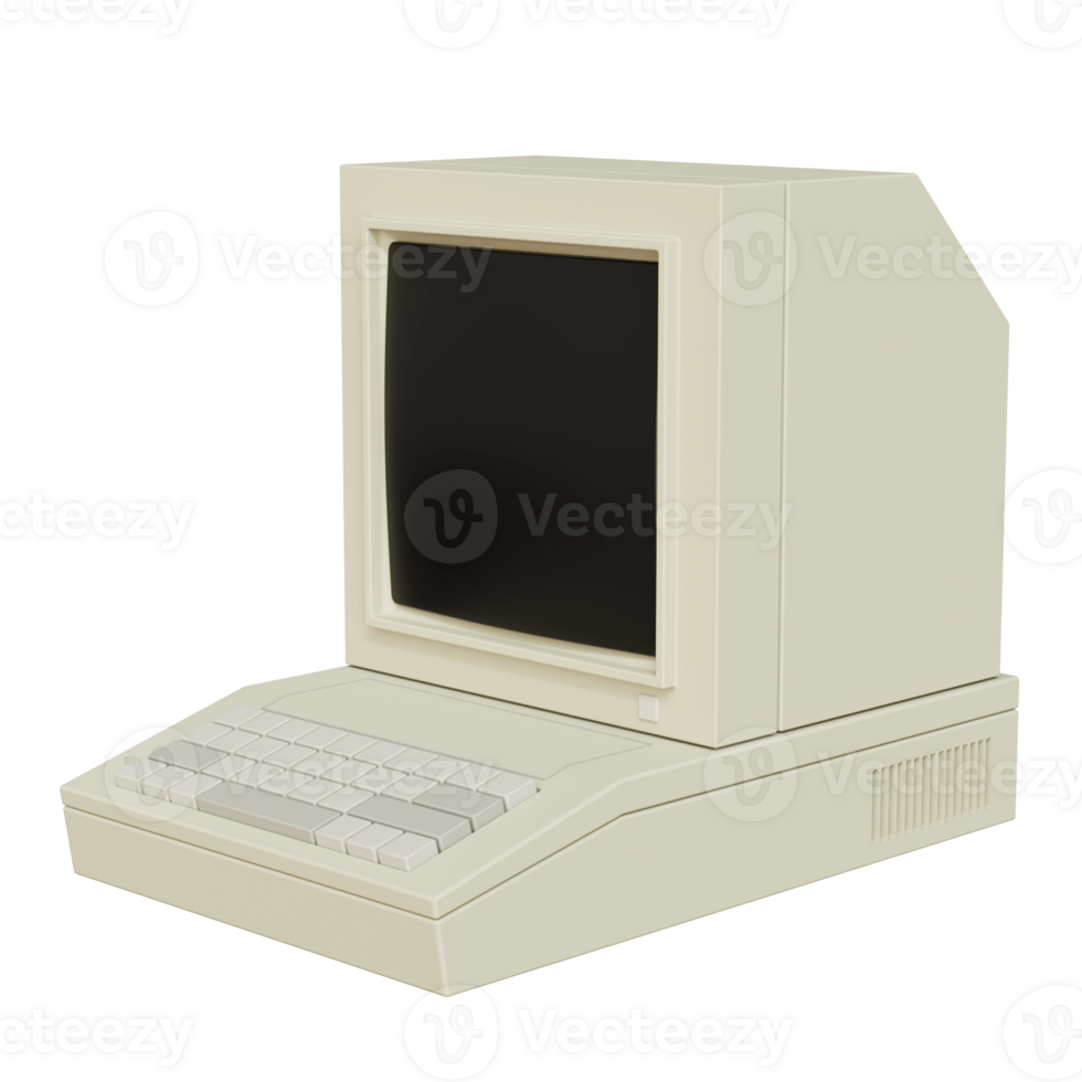 Vintage white Desktop PC with keyboard on transparent background. 3D rendering png