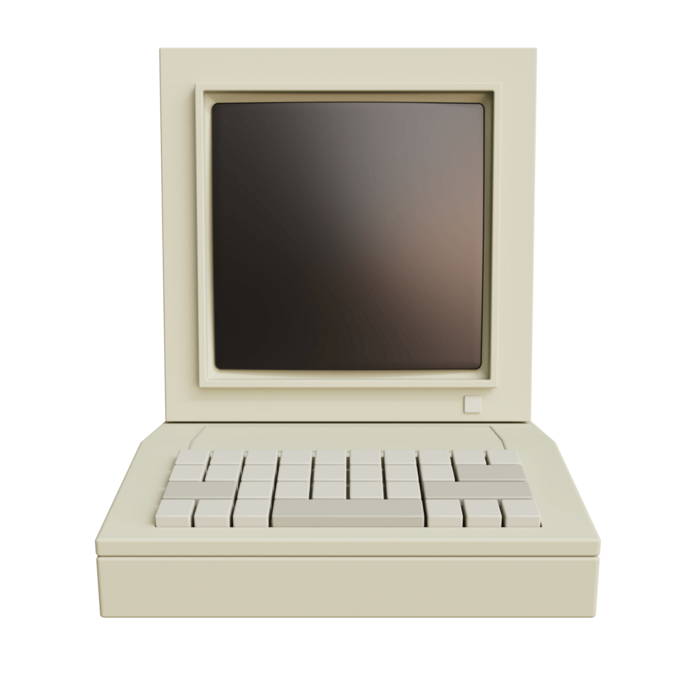 Vintage white Desktop PC with keyboard on transparent background. 3D rendering png