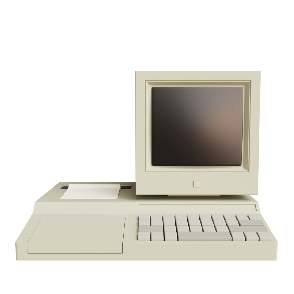 Vintage white Desktop PC with keyboard on transparent background. 3D rendering png