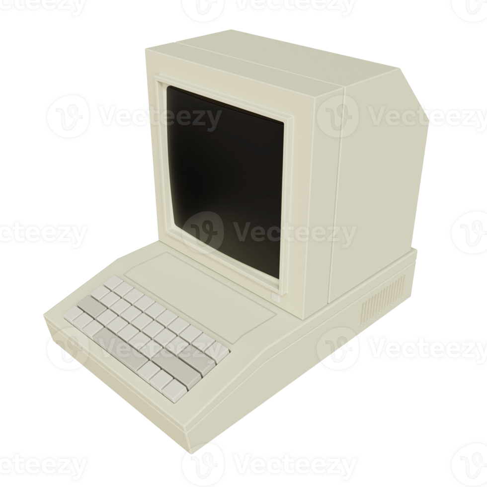 Vintage white Desktop PC with keyboard on transparent background. 3D rendering png