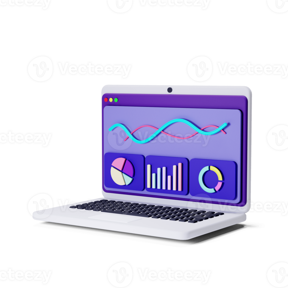 3d render white laptop with analytic screen illustration png