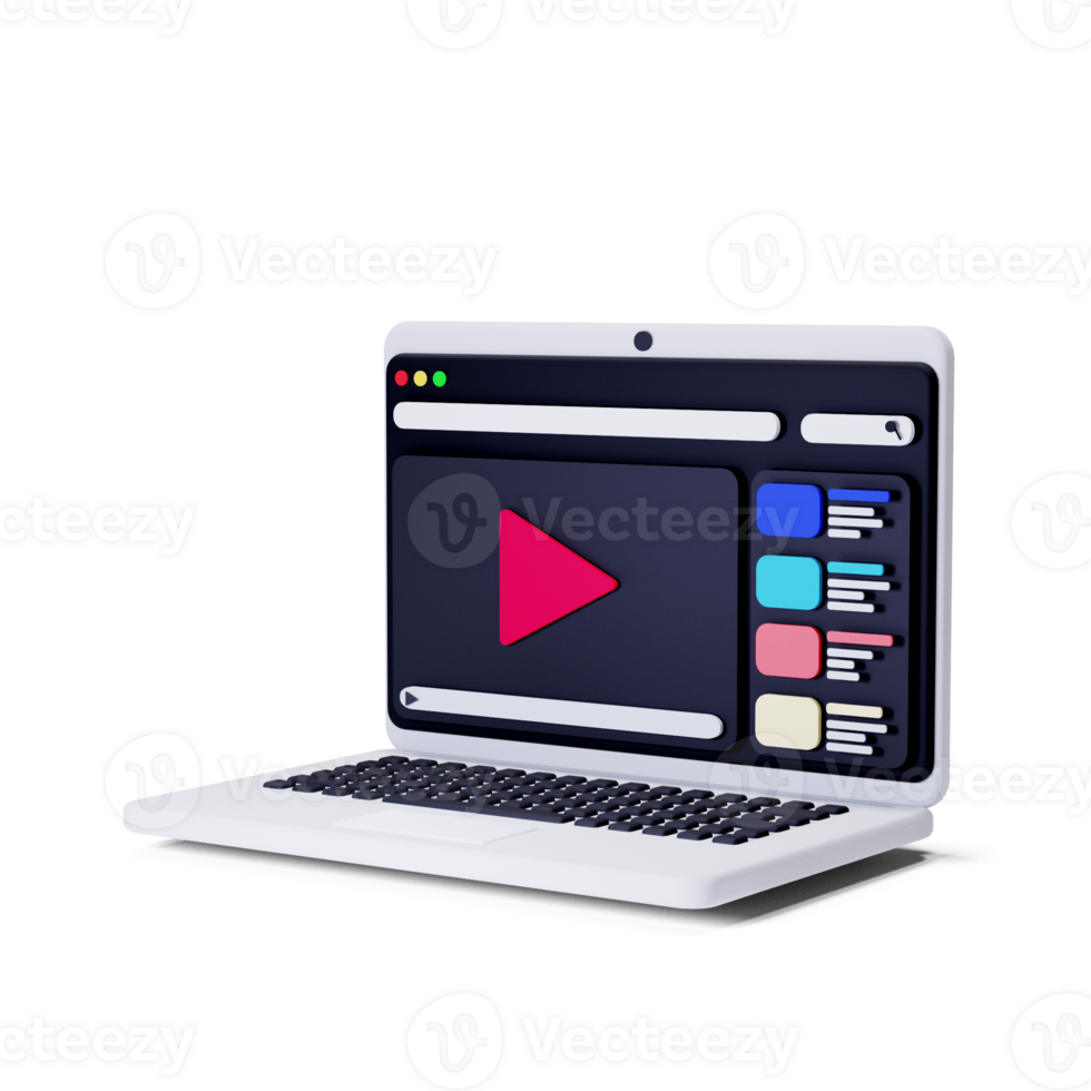 3d render white laptop with media player screen illustration png