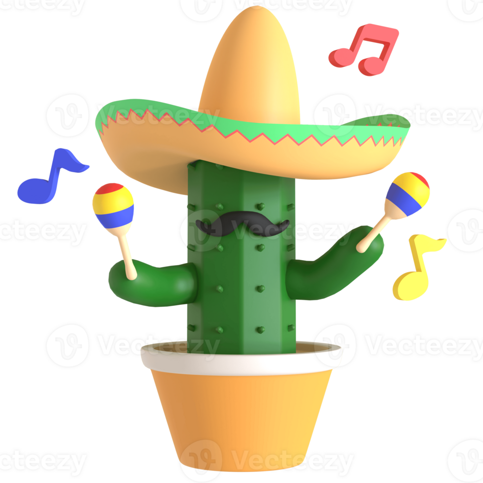 3d render cactus cinco de mayo illustration on transparent background png