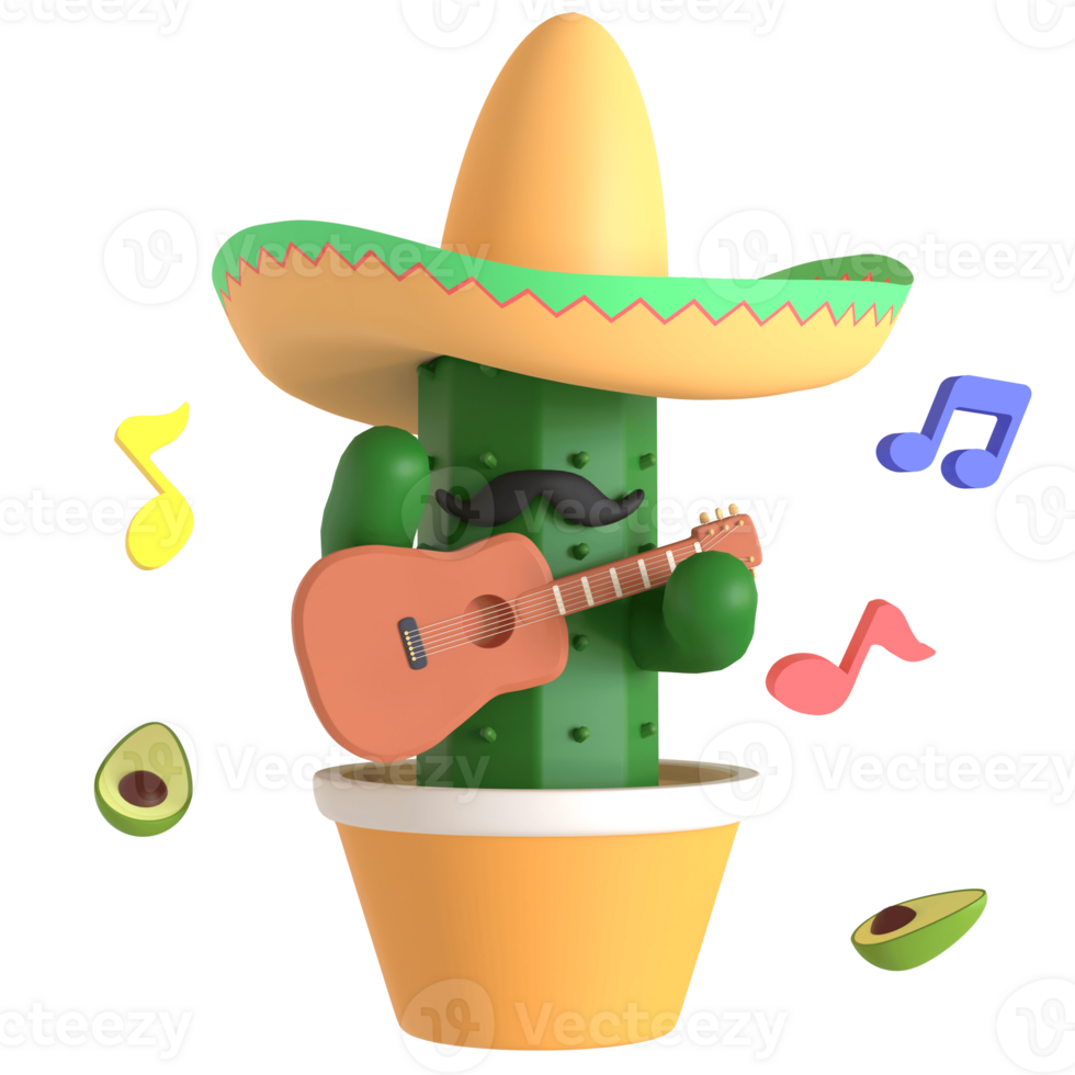 3d render cactus cinco de mayo illustration on transparent background png