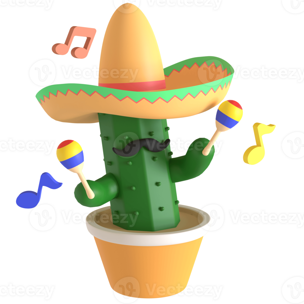 3d render cactus cinco de mayo illustration on transparent background png
