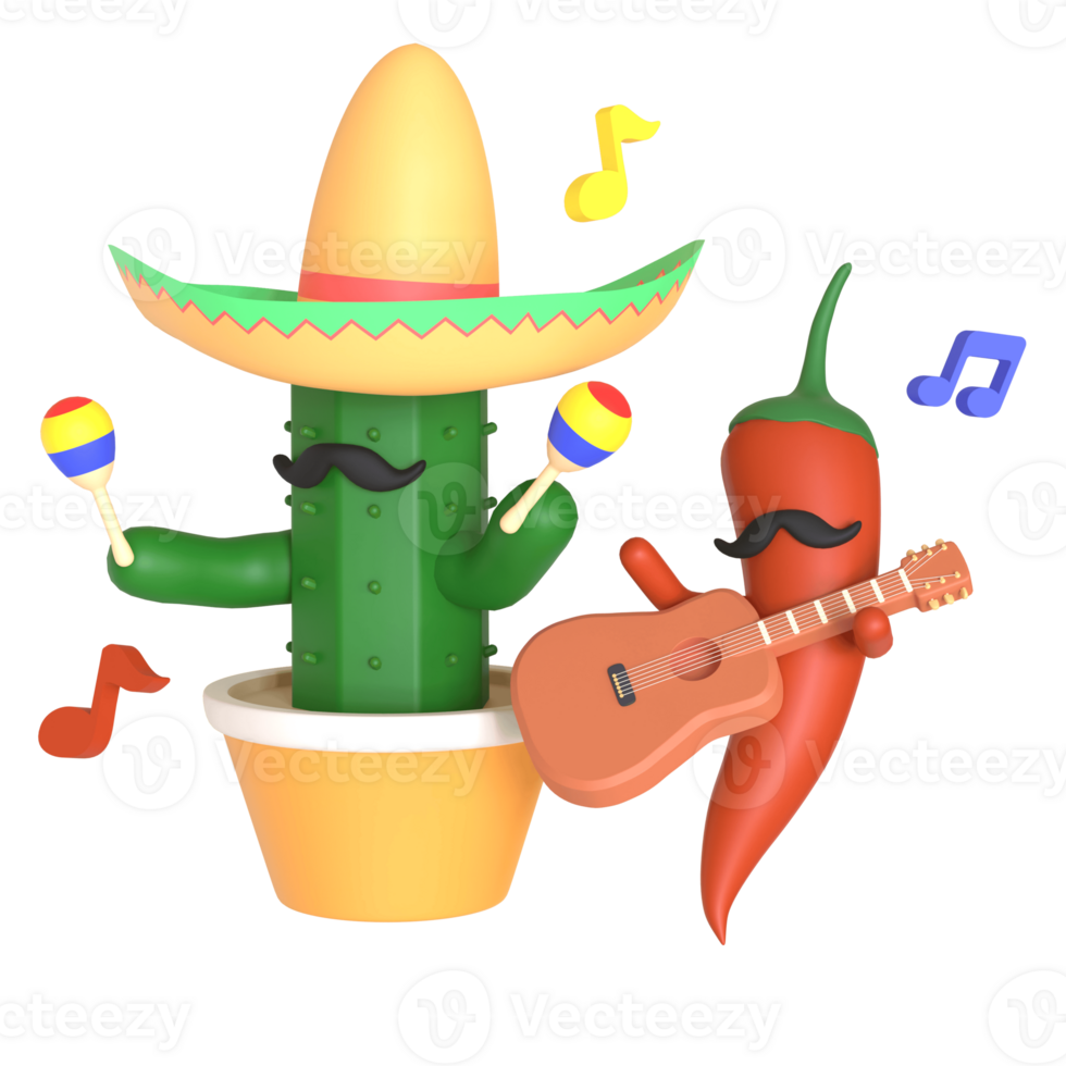 3d render cactus cinco de mayo illustration on transparent background png