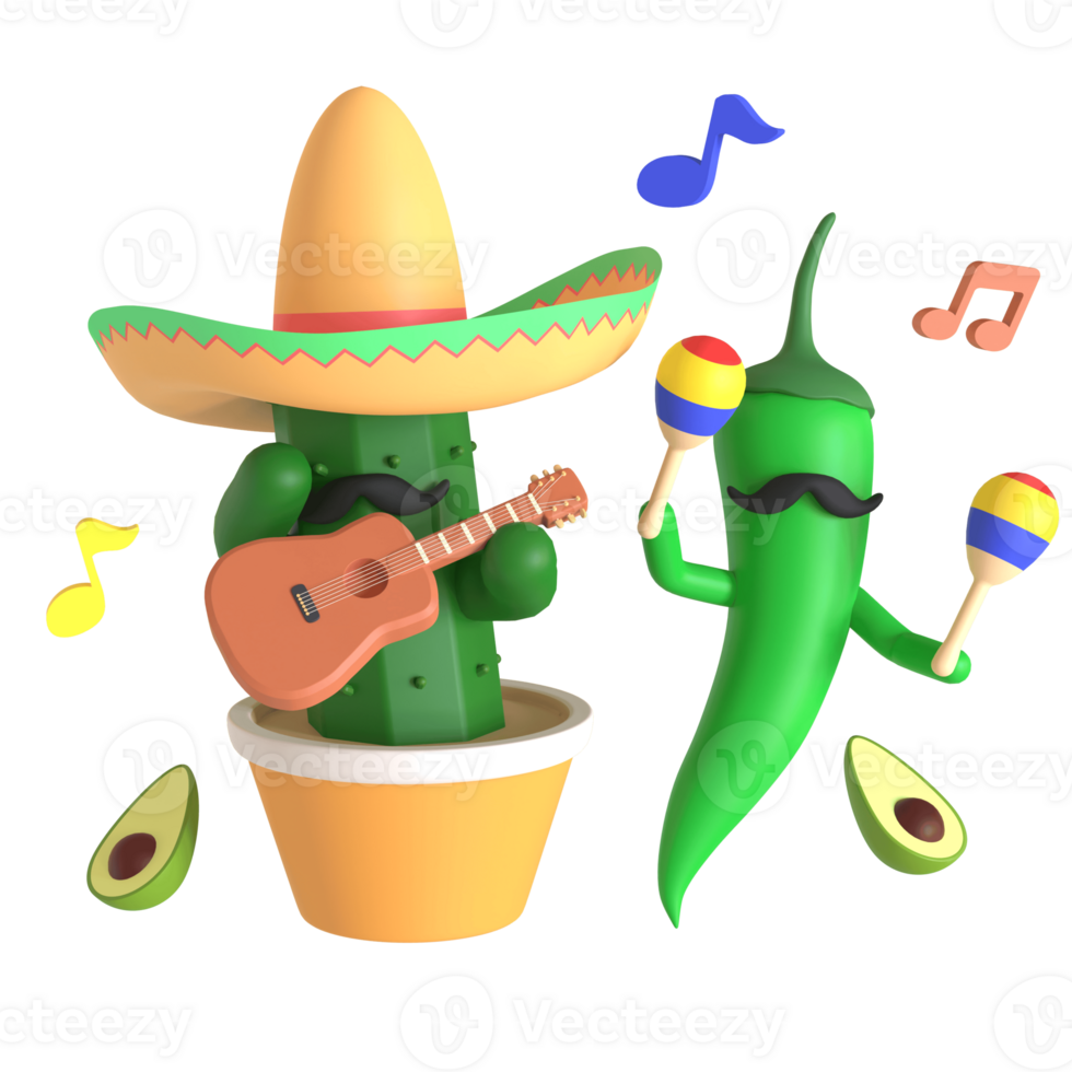 3d render cactus cinco de mayo illustration on transparent background png