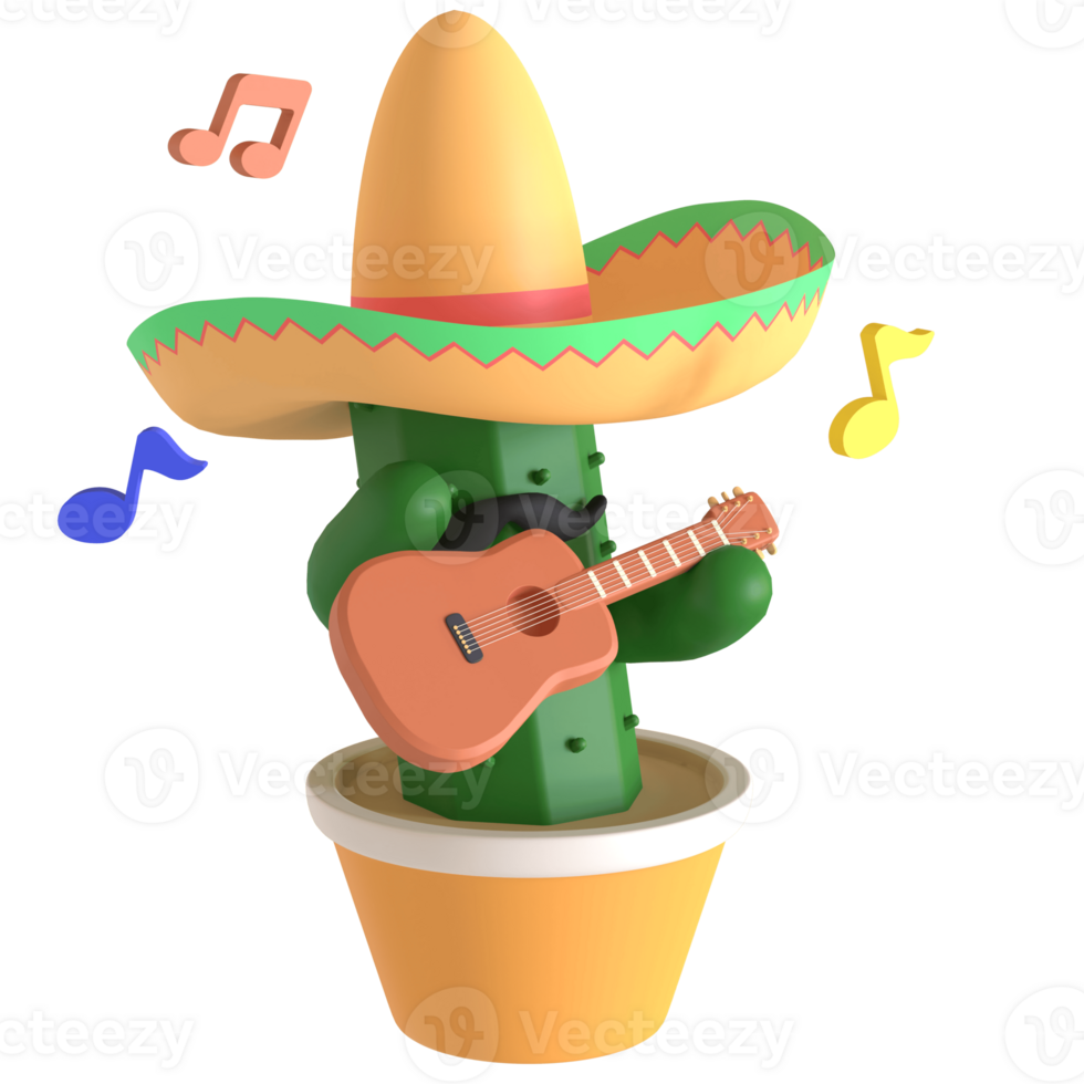 3d render cactus cinco de mayo illustration on transparent background png