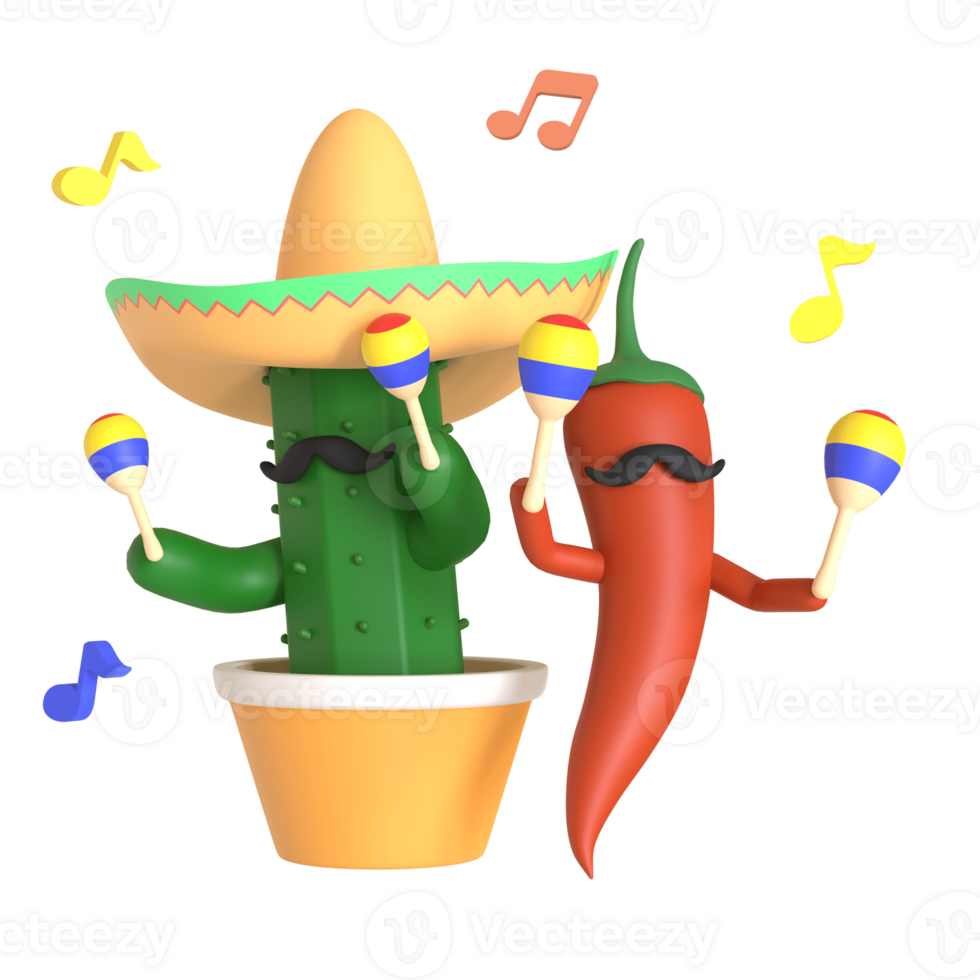 3d render cactus cinco de mayo illustration on transparent background png