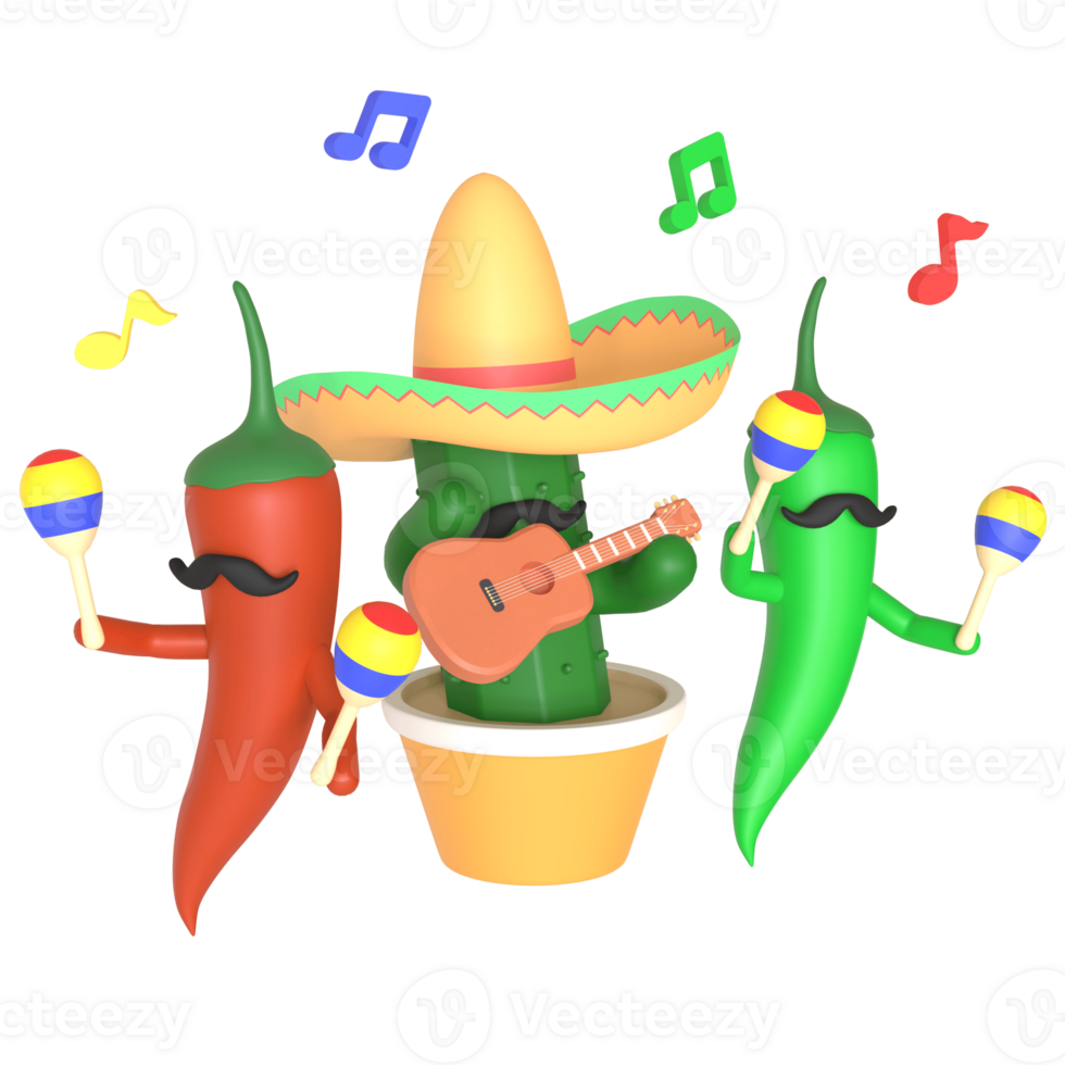 3d render cactus cinco de mayo illustration on transparent background png