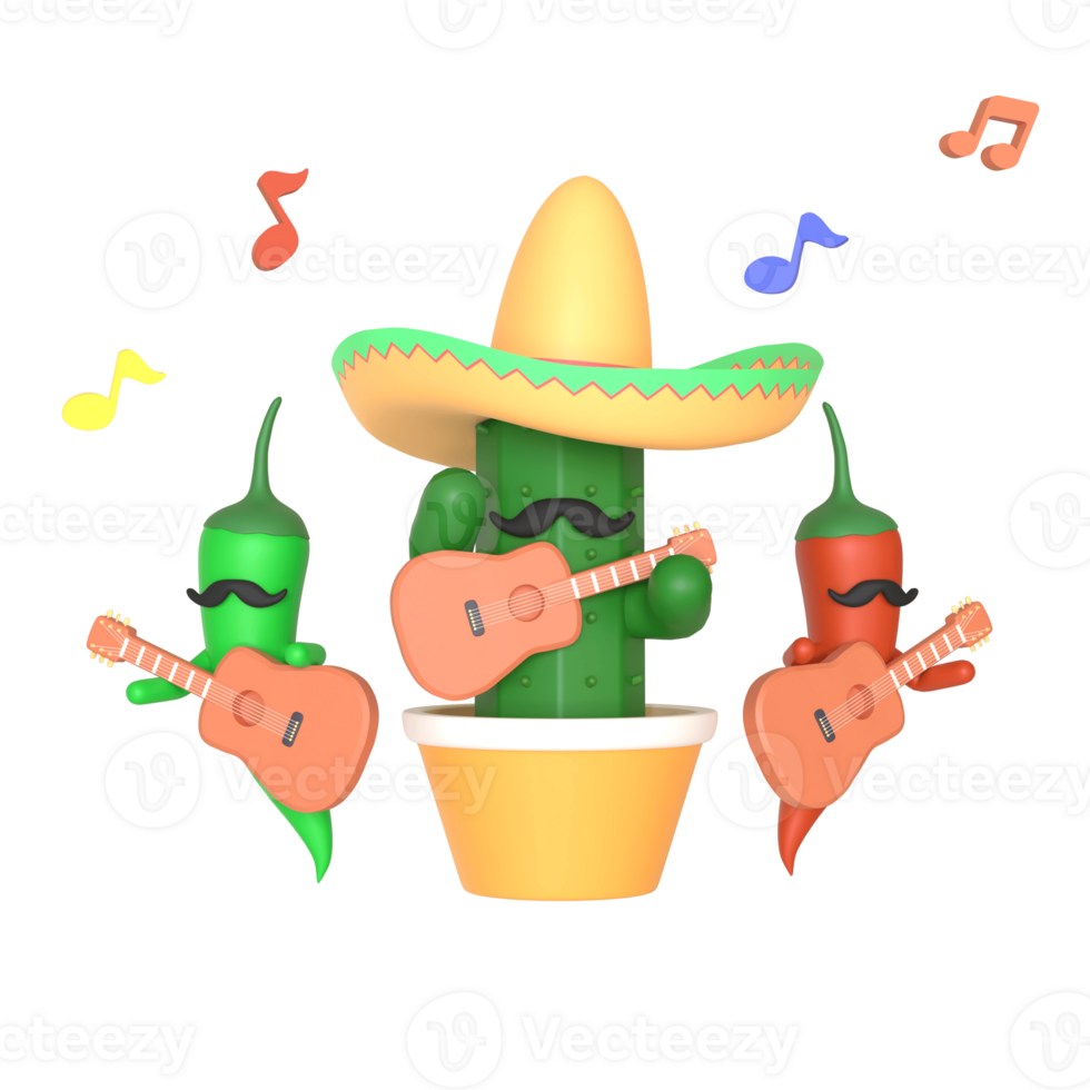 3d render cactus cinco de mayo illustration on transparent background png