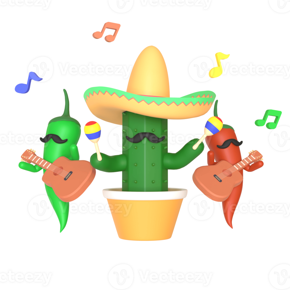3d render cactus cinco de mayo illustration on transparent background png