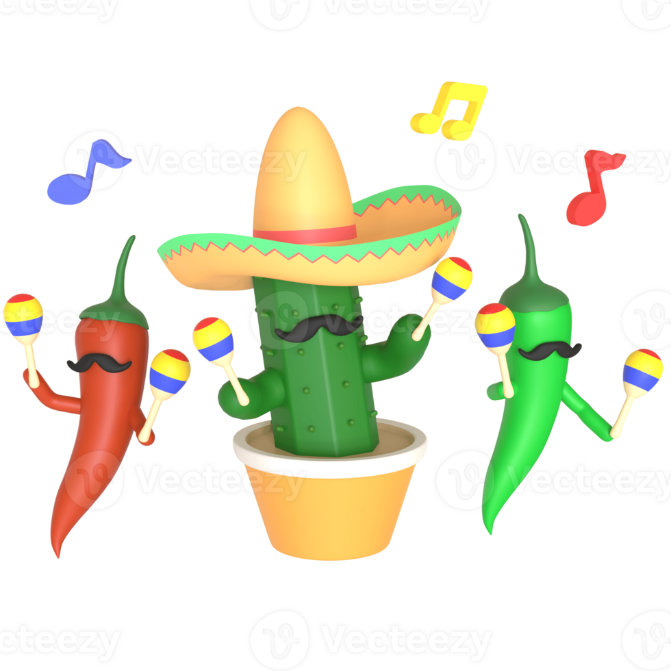 3d render cactus cinco de mayo illustration on transparent background png