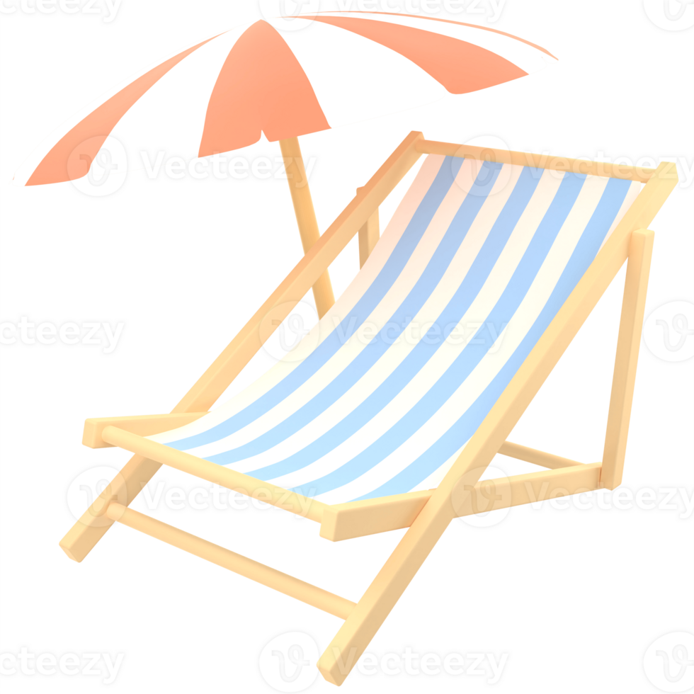 3D illustration of a beach chair and umbrella on transparent background png