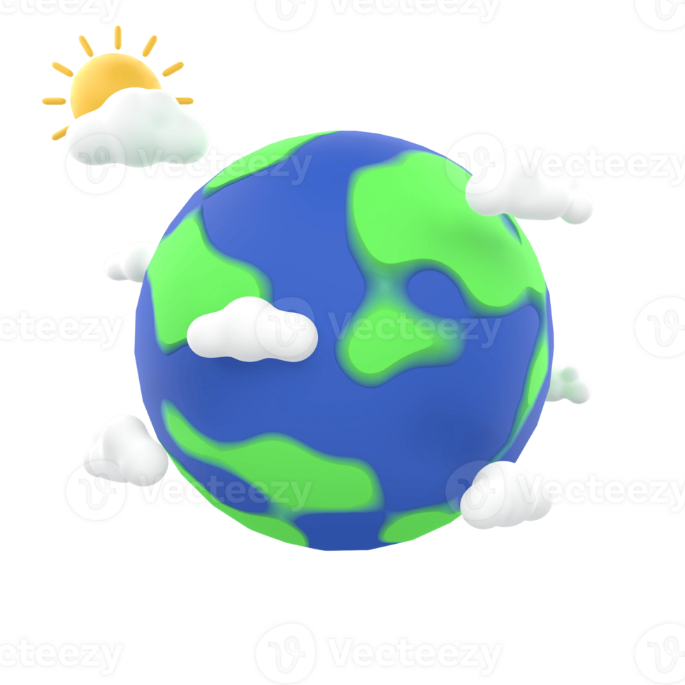Clean Earth with Sun 3D Illustration png