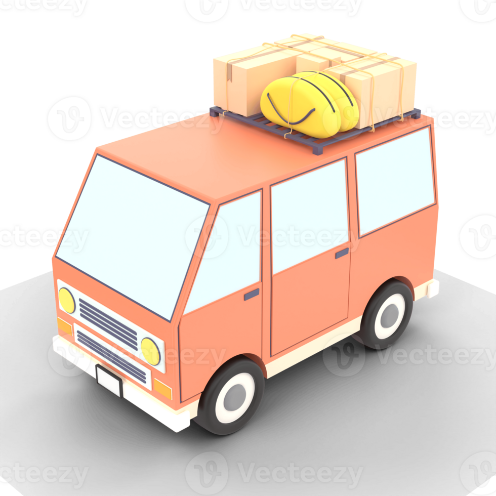3D Illustration minivan car is going on vacation on transparent background png