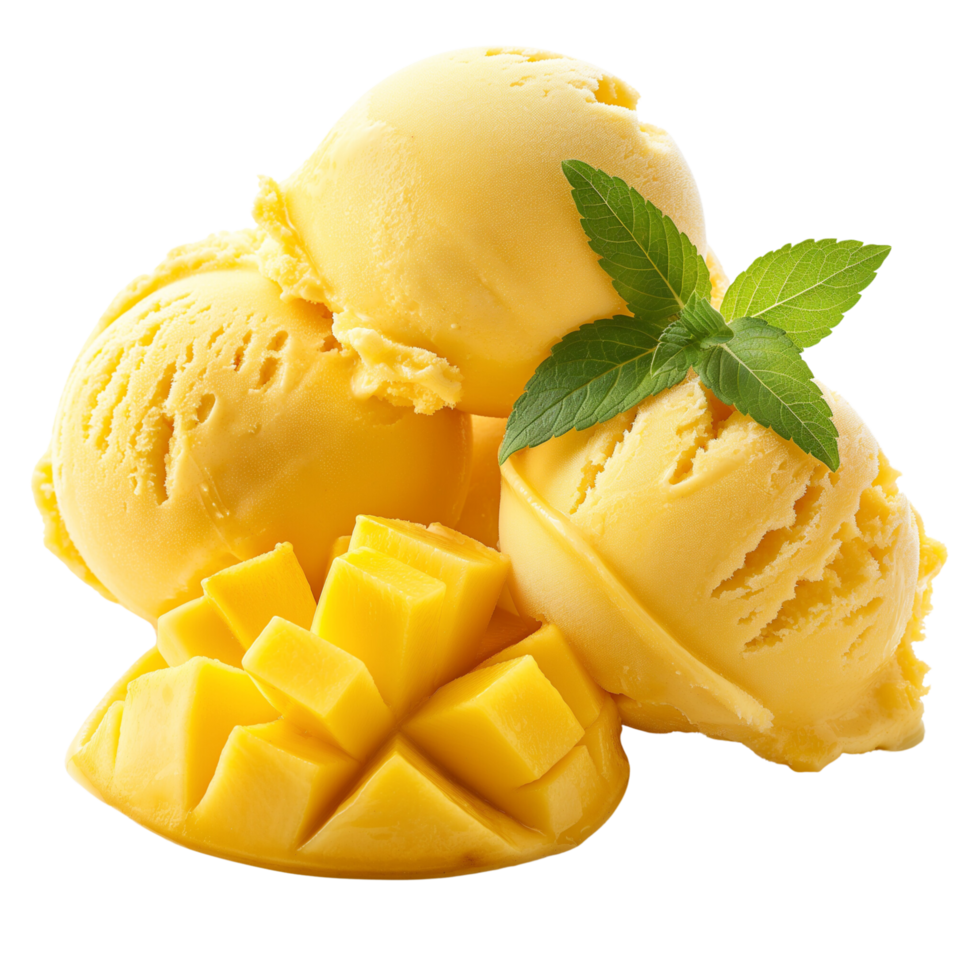 Mango ice cream with Mango and slices transparent background png
