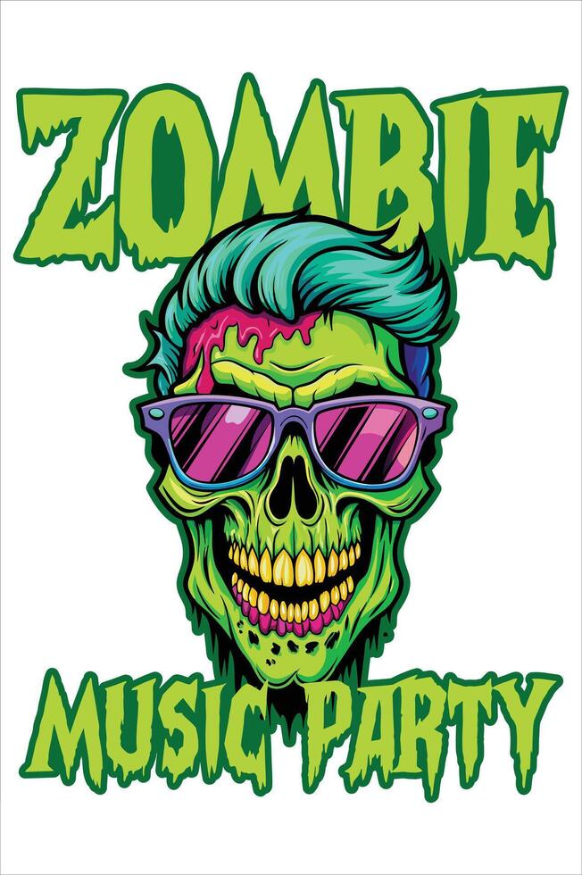 Zombie Music Party TShirt Print Design. vector