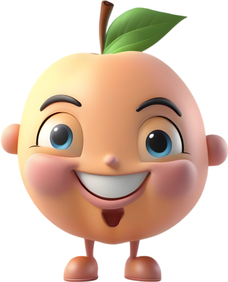 Adorable cartoon peach with a joyful, rosy-cheeked smile. AI-generated. png