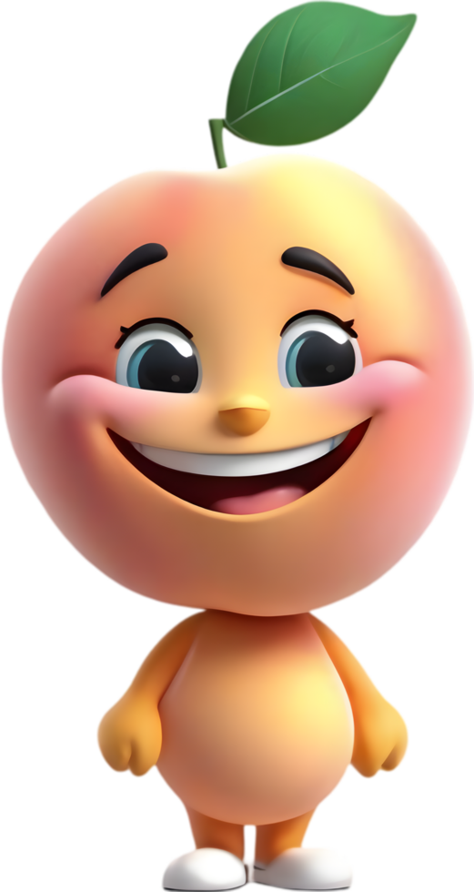 Adorable cartoon peach with a joyful, rosy-cheeked smile. AI-generated. png